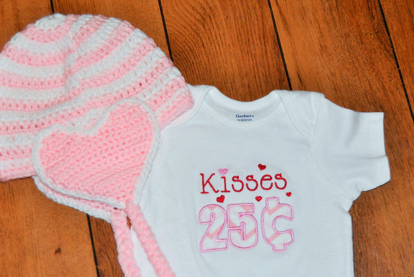 girl kisses outfit, kisses 25c shirt outfit, hat, valentines cake smash, valentine photo prop, baby heart beanie, bringing home baby