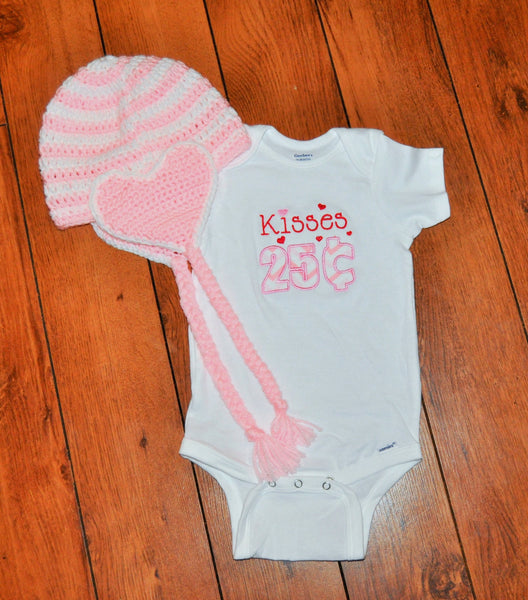 girl kisses outfit, kisses 25c shirt outfit, hat, valentines cake smash, valentine photo prop, baby heart beanie, bringing home baby