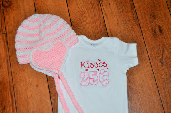 girl kisses outfit, kisses 25c shirt outfit, hat, valentines cake smash, valentine photo prop, baby heart beanie, bringing home baby