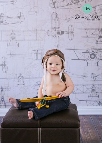 Baby/Toddler aviator hat, aviator hat with goggles, brown and cream aviator hat, baby photo prop, halloween costume, aviator birthday,