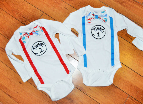 Thing 1 Thing 2 matching shirts with bowties Dr Seuss, Twins cake smash, twins birthday outfit,  twins Dr Seuss cake smash, first birthday