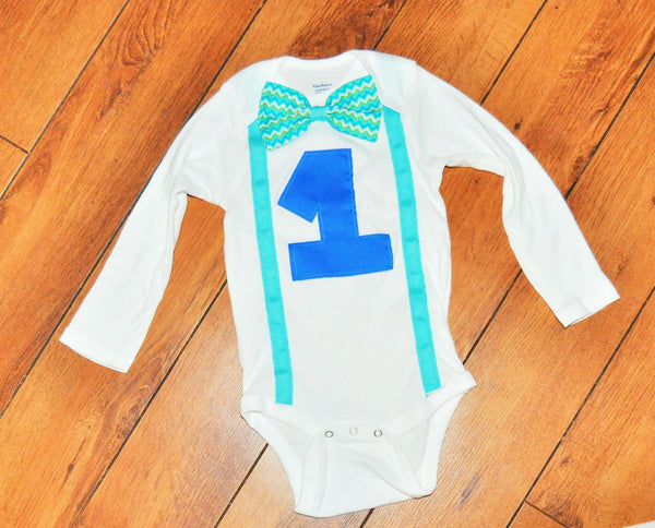 baby boy blue and green chevron cake smash outfit , matching cuff jeans, 1st 2nd 3rd  birthday, Boys outfit, chevron bowtie