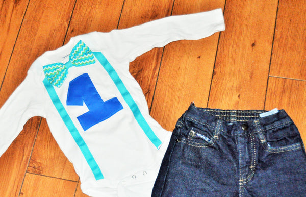 baby boy blue and green chevron cake smash outfit , matching cuff jeans, 1st 2nd 3rd  birthday, Boys outfit, chevron bowtie