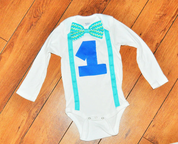 Blue and Green Chevron Cake smash shirt, baby boy cake smash shirt,Ocean birthday shirt, chevron bowtie, 1st, 2nd, 3rd, 4th, 5th