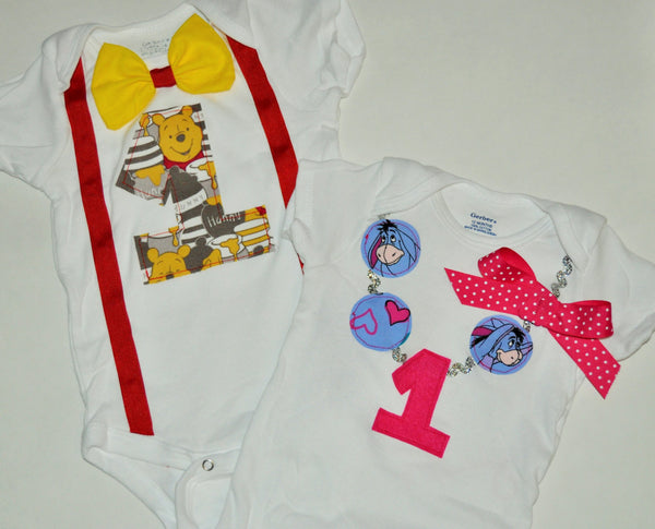 Pooh and Eeyore twin shirts, winnie the pooh cake smash, Twins cake smash,boy/girl twins birthday outfit, Eeyore cake smash