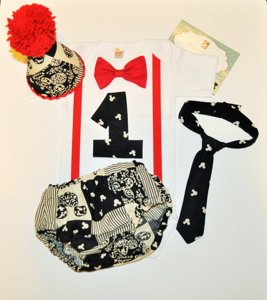 Mickey Mouse cake smash outfit with party hat, Mickey Mouse birthday outfit, 1st 2nd 3rd  birthday, Boys cake smash outfit, Mickey Banner