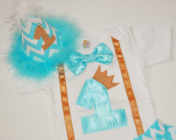 Prince cake smash outfit with party hat, Little Prince Birthday set, 1st 2nd 3rd  birthday, Boys cake smash outfit, blue chevron cake smash