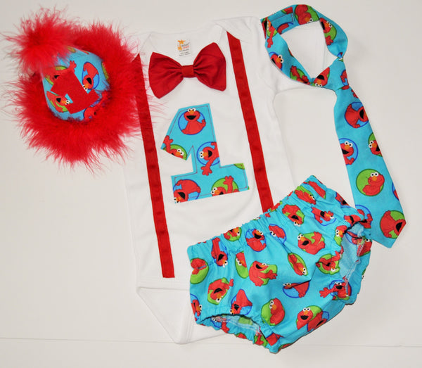 Elmo cake smash outfit with party hat, Sesame Street cake smash boys birthday,boys  birthday outfit, boys elmo birthday set