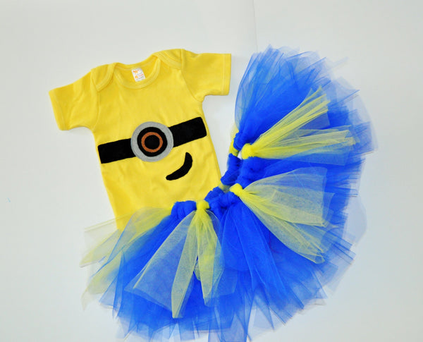 Girl Minion tutu outfit. Minions girls birthday outfit. Minion skirt. minion birthday outfit, Cake Smash, Birthday outfit, blue and yellow