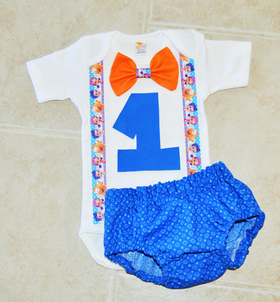 Inspired Bubble Guppies cake smash outfit with party hat, Bubble Guppies cake smash boys birthday, bowtie Gil Molly Deema NONNY Oona Goby