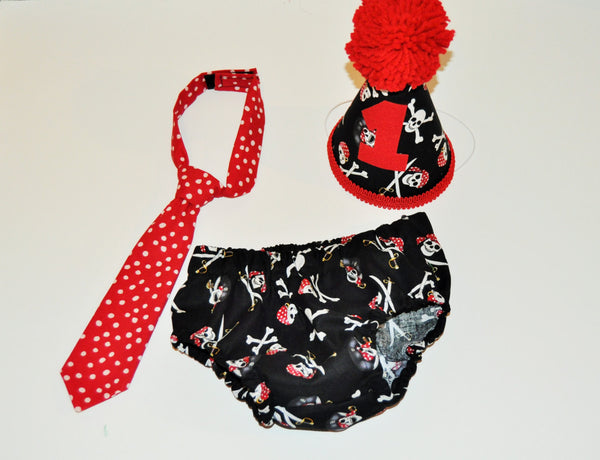 pirate cake smash outfit, skull and crossbones cake smash boys birthday, red polka dot tie, boys first birthday outfit,