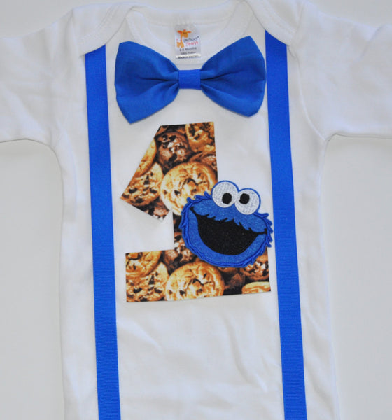 cookie monster Birthday bodysuit, cookie monster birthday shirt, cookie monster cake smash, boy birthday shirt, cookie monster smash cake