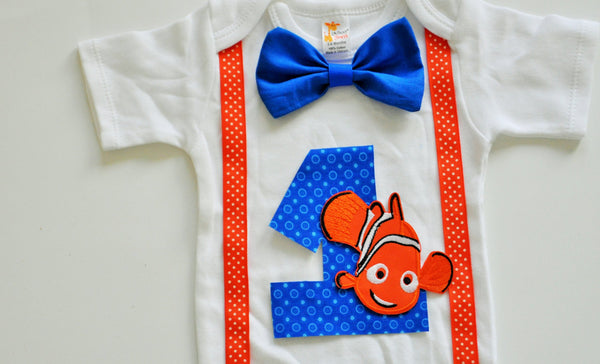 Finding Nemo Birthday bodysuit, Nemo birthday shirt, nemo cake smash, boy birthday shirt, nemo smash cake, first birthday shirt