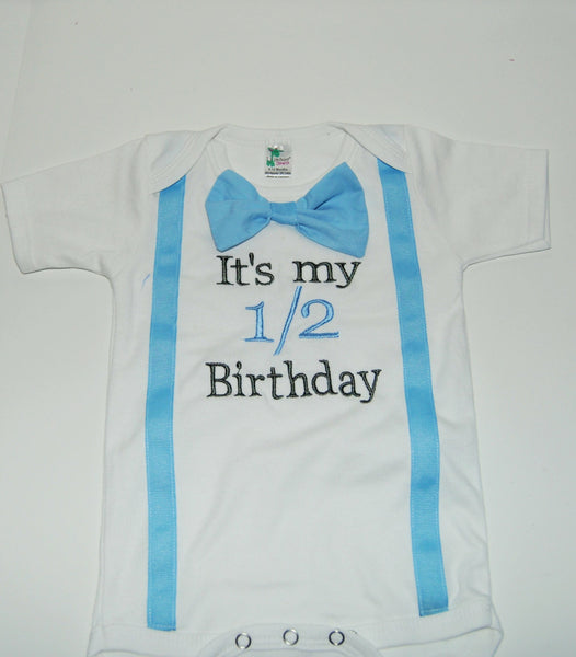 It's my half birthday shirt, 1/2 birthday bodysuit, 1/2 birthday set in gray and baby blue, 1/2 birthday cake smash