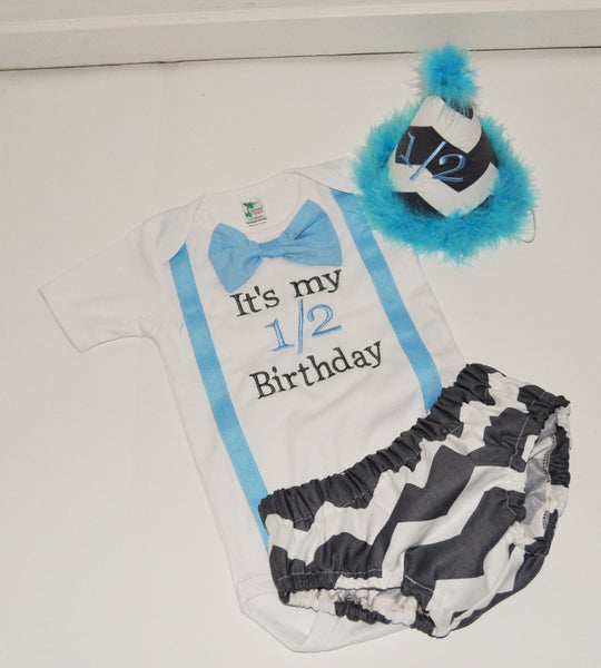 It's my half birthday cake smash outfit, 1/2 birthday outfit, 1/2 birthday party hat, gray chevron, 1/2 birthday shirt