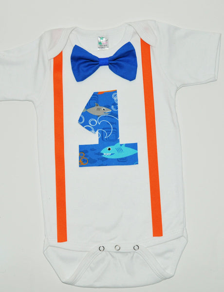 shark Cake smash outfit, Boy Birthday Outfit, nautical cake smash, cake smash,1st 2nd 3rd  birthday, Orange and blue,under the sea