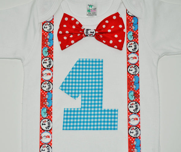 Thing 1 Thing 2 shirt with bowtie Dr Seuss, thing 1 cake smash,thing 2 cake smash,  twins Dr Seuss cake smash, first birthday