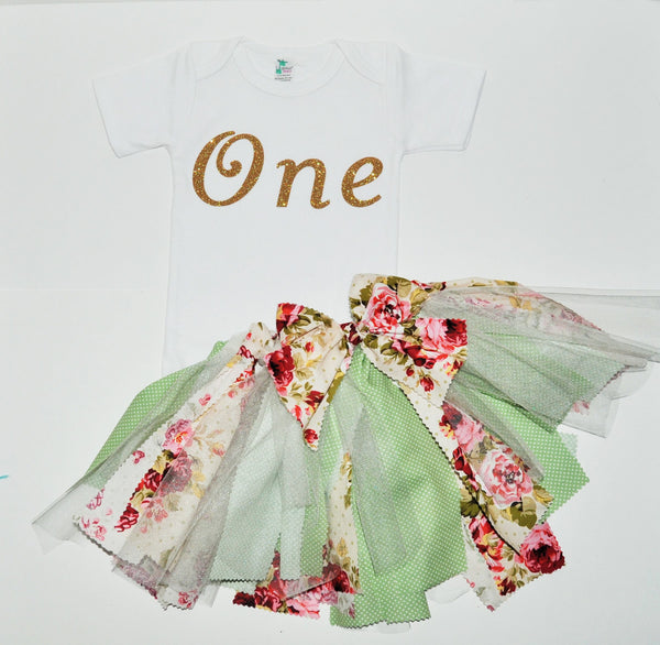 girl first birthdy outfit, glitter one cake smash rag tutu,glitter birthday shirt,,vintage cake smash,shabby chic cake smash