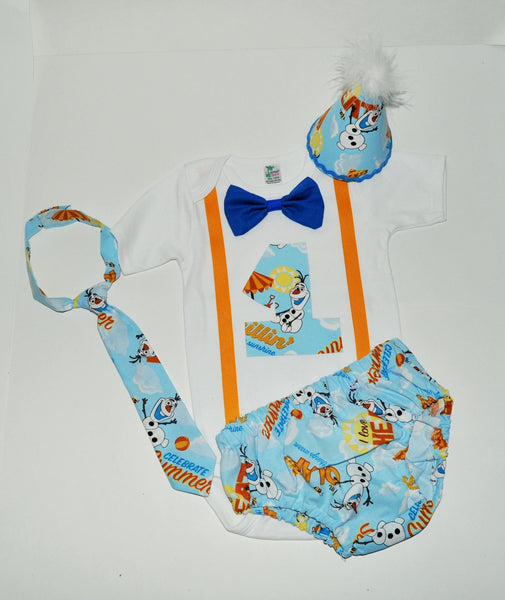 summer Olaf cake smash outfit with party hat frozen birthday outfit,frozen cake smash,olaf Boys cake smash outfit,olaf bowtie, frozen Banner