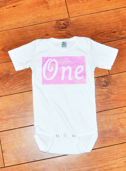 light pink glitter one shirt, glitter one bodysuit, glitter birthday shirt, 1st 2nd birthday outfit, vintage cake smash, glitter one shirt