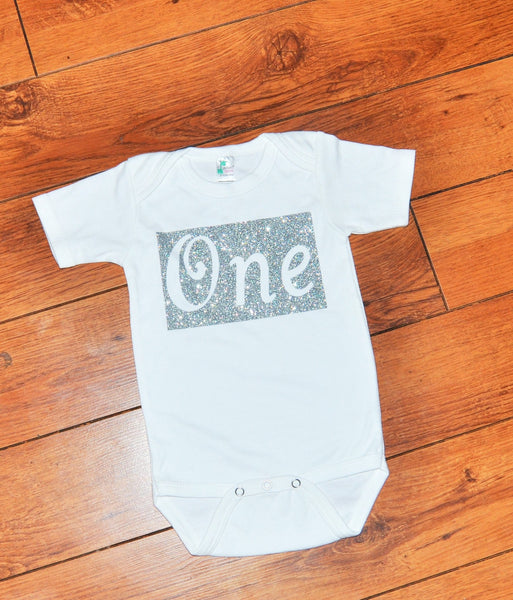 silver glitter one shirt, glitter one bodysuit, glitter birthday shirt, 1st 2nd 3rd birthday outfit, sparkling birthday shirt, cake smash