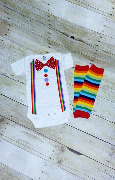 First  Birthday outfit, Clown Birthday Outfit, circus cake smash, rainbow legwarmers,clown costume, clown Cake Smash, polka dots, stripes