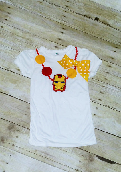 Girl Iron man shirt, iron man birthday romper, iron man necklace, iron man cake smash shirt, iron man bodysuit