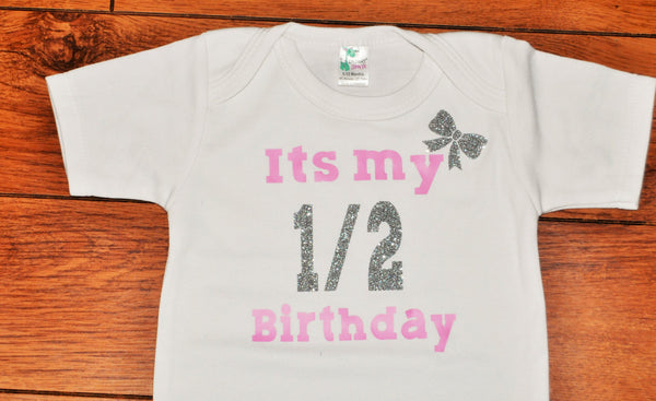 Girls It's my half birthday bodysuit, 1/2 birthday outfit, 1/2 birthday tshirt, girl glitter 1/2 birthday shirt