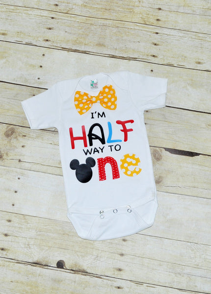 It's my half birthday shirt, 1/2 birthday bodysuit,  half birthday shirt, mickey half way to one shirt mickey half birthday shirt