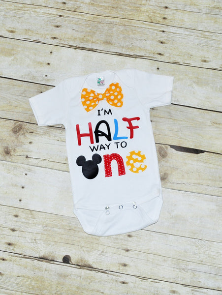 It's my half birthday shirt, 1/2 birthday bodysuit,  half birthday shirt, mickey half way to one shirt mickey half birthday shirt