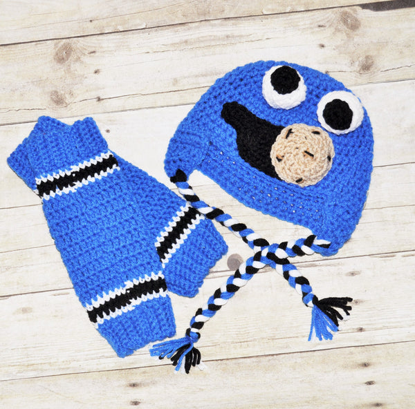 cookie monster crochet hat and leg warmer, cookie monster cake smash,newborn photo prop,sesame street Party,cookie monster smash cake