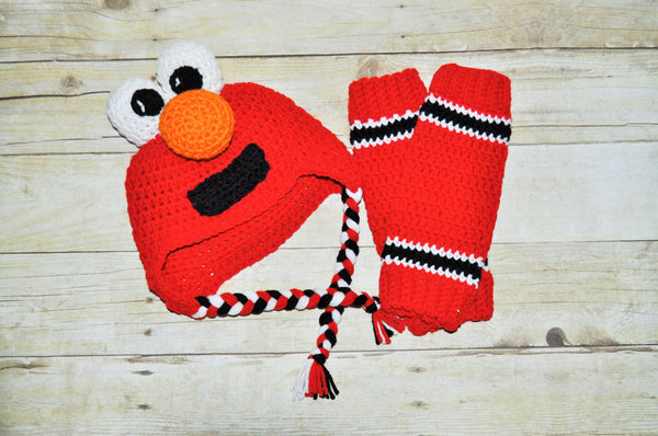 elmo crochet hat and leg warmer, elmo cake smash,newborn photo prop, sesame street Party, elmo smash cake