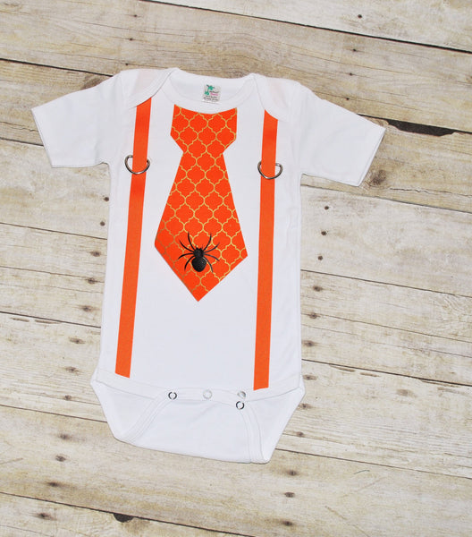 Halloween bodysuit with suspenders and tie, first halloween, Halloween bodysuit, halloween outfit. halloween photo prop, halloween shirt