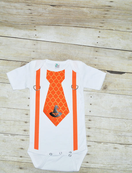 Halloween bodysuit with suspenders and tie, first halloween, Halloween bodysuit, halloween outfit. halloween photo prop, halloween shirt