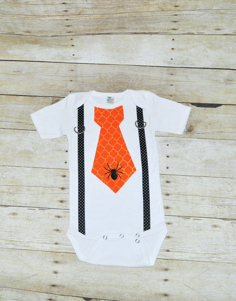 Baby/Toddler Halloween bodysuit with suspenders and tie, cat, witches hat, spider, Halloween shirt, halloween outfit, trick-or-treat