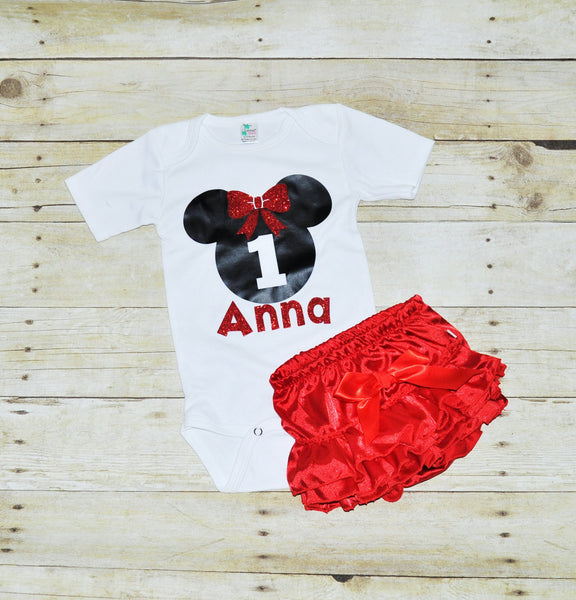 Minnie mouse Cake smash, red ruffled diaper cover, girl first birthday outfit, name customization, birthday, minnie shirt, minnie mouse