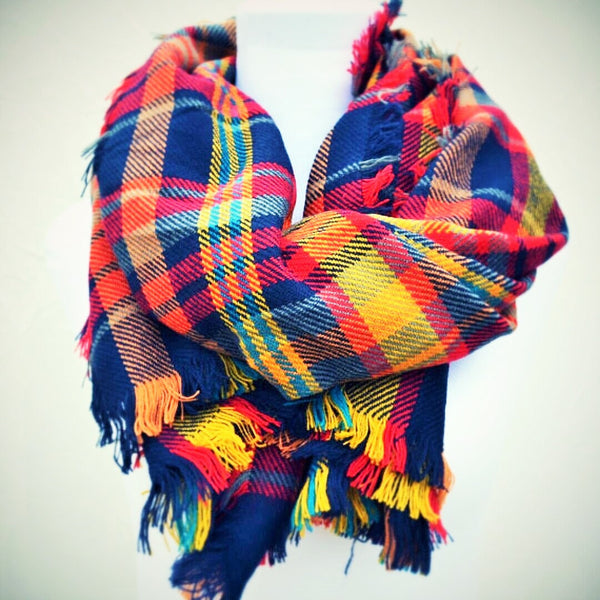 oversized blanket scarf, oversized scarf, orange tartan scarf, plaid, womens scarf, perfect gift, fall scarf, thanksgiving scarf