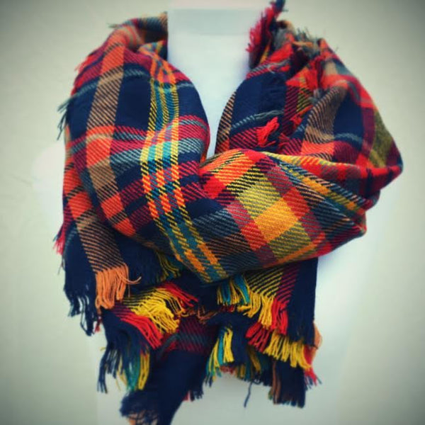 oversized blanket scarf, oversized scarf, orange tartan scarf, plaid, womens scarf, perfect gift, fall scarf, thanksgiving scarf