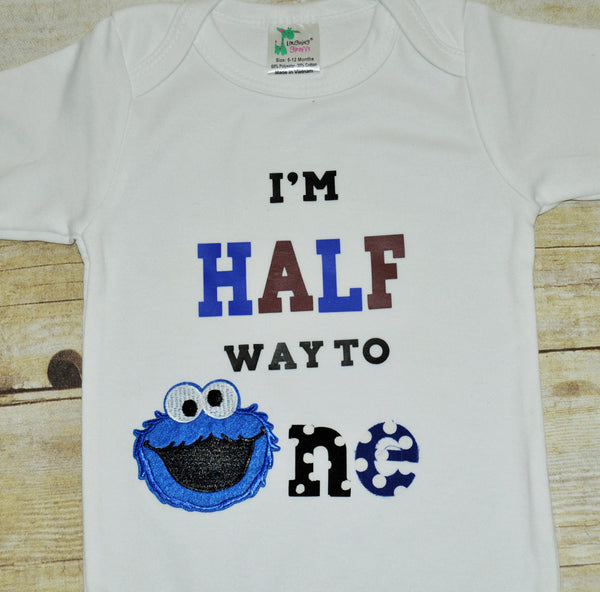 Cookie Monster It's my half birthday shirt, 1/2 birthday bodysuit, cookie monster half way to one shirt, cookie half birthday shirt,