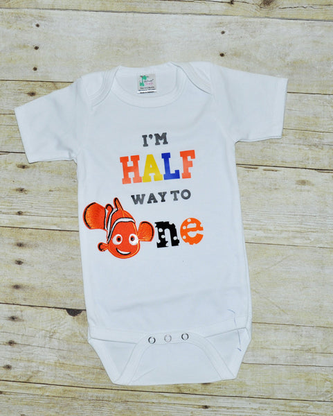 Nemo It's my half birthday shirt, 1/2 birthday bodysuit, Nemo half way to one shirt, Nemo half birthday shirt, 6 month birthday