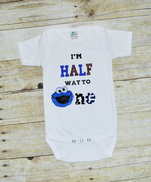 Cookie Monster It's my half birthday shirt, 1/2 birthday bodysuit, cookie monster half way to one shirt, cookie half birthday shirt,