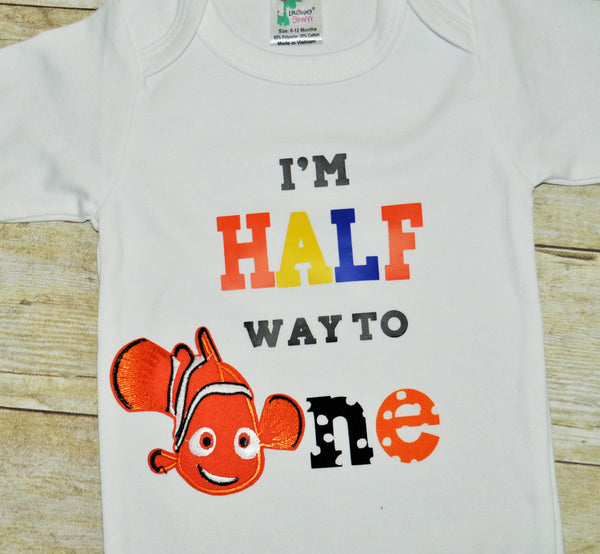 Nemo It's my half birthday shirt, 1/2 birthday bodysuit, Nemo half way to one shirt, Nemo half birthday shirt, 6 month birthday