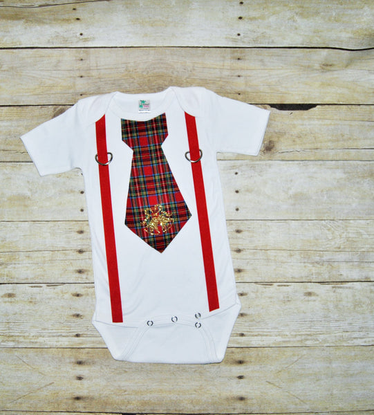 Baby/Toddler christmas bodysuit with suspenders and tie, red gingham, plaid, Christmas bodysuit,christmas shirt, christmas gingham bells