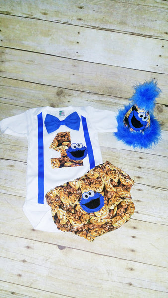 cookie monster cake smash outfit, cookie monster hat, Sesame Street cake smash boys birthday, boys 1st birthday outfit