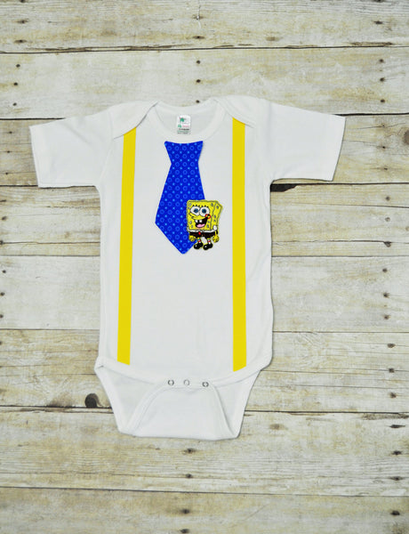 spongebob tie bodysuit, spongebob tie and suspenders outfit, spongebob tie and suspenders bodysuit, spongebob cake smash