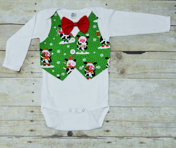 christmas cow shirt, christmas bodysuit, christmas vest, christmas shirt, cow baby vest, holiday vest, first christmas bodysuit, shirt