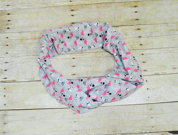 flamingo infinity scarf, flamingo scarf, soft baby scarf, trendy baby scarf,  unisex baby scarf, mini infinity scarf, child loop scarf