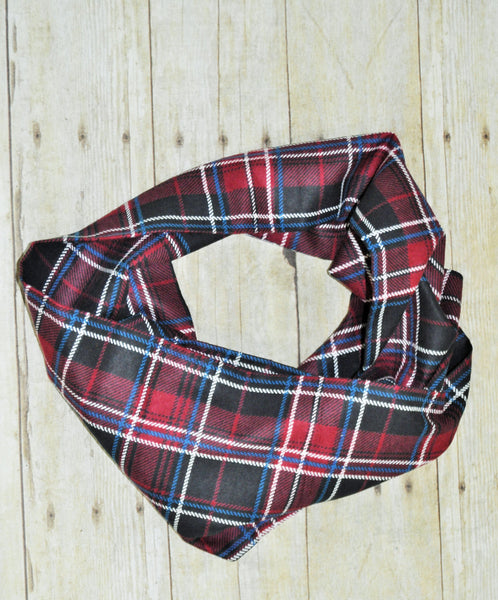 burgundy plaid infinity scarf, plaid scarf,soft baby scarf, trendy baby scarf,  unisex baby scarf, mini infinity scarf, child loop scarf