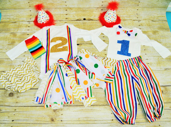 twin Birthday outfit, Clown Birthday Outfit, circus cake smash,rainbow legwarmers,clown costume,clown Cake Smash,polka dots, stripes