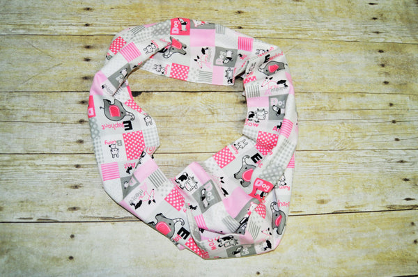 Baby/Toddler pink alphabet animal scarf, soft baby scarf, trendy baby scarf, alphabet baby scarf,infinity scarf